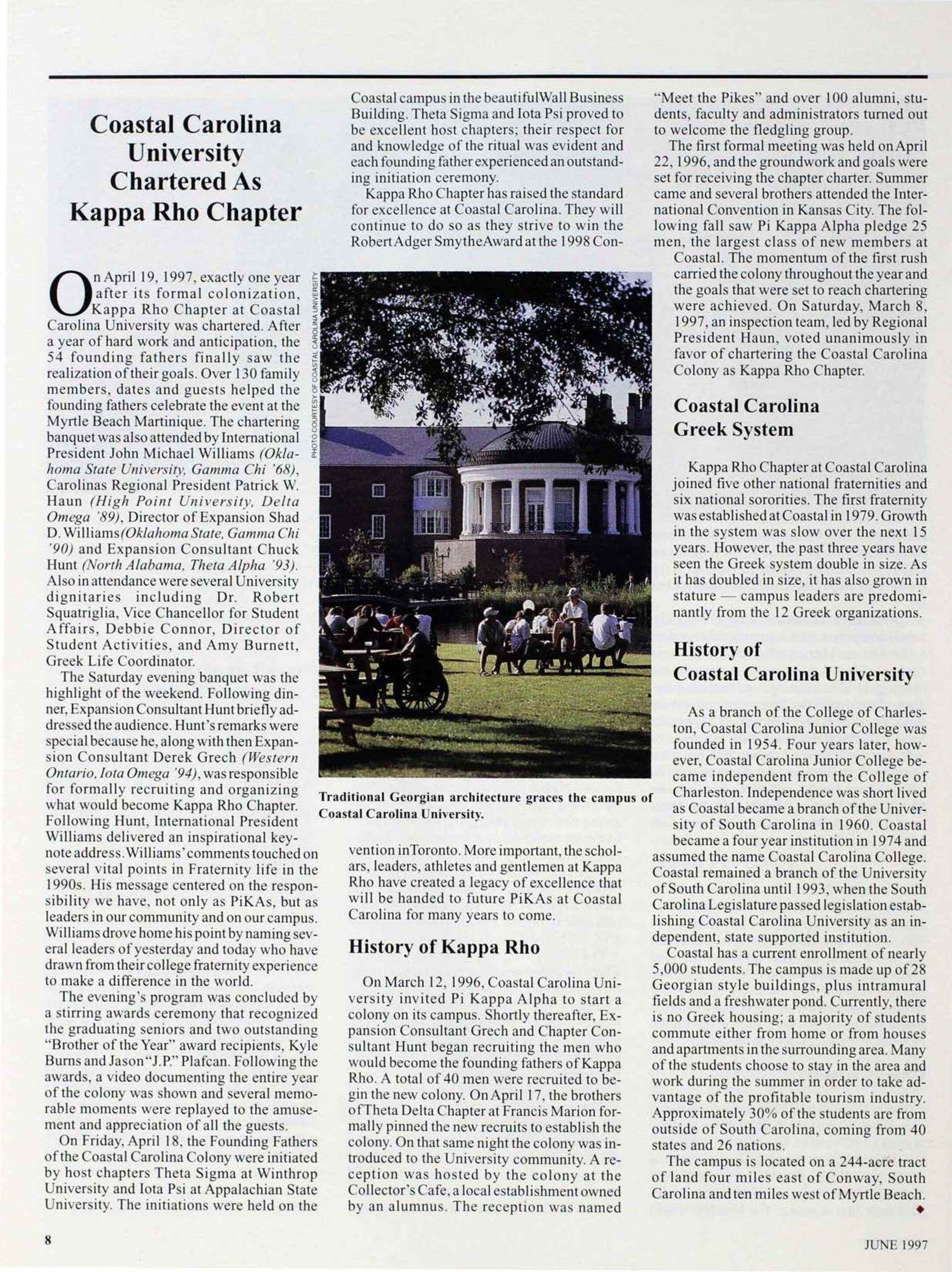 Expansion: Coastal Carolina University Chartered as Kappa Rho Chapter